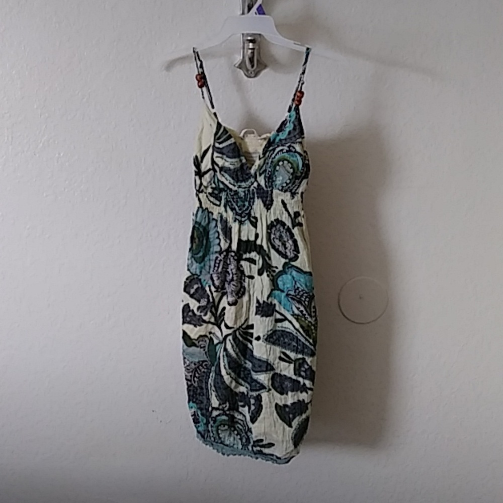 Sundress cream with blues and greens sz l